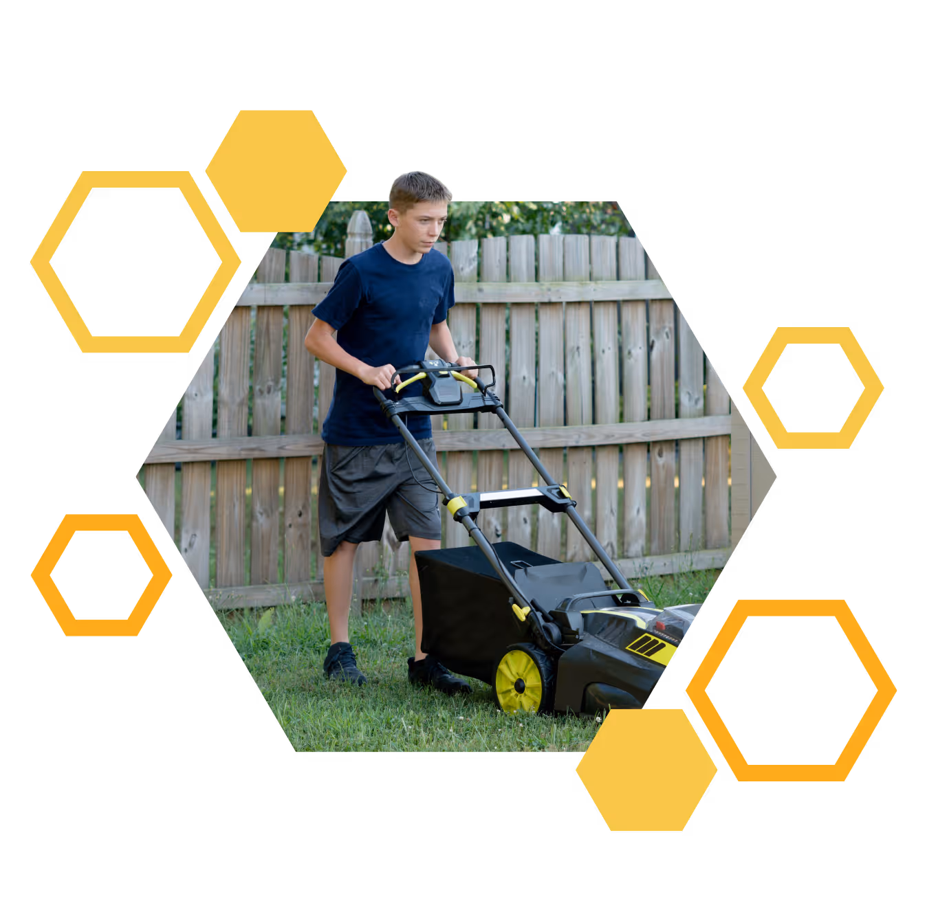 Student doing yard work