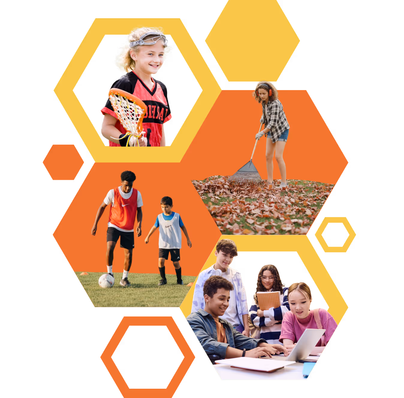 Students playing sports, tutoring and doing tasks